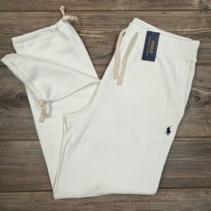 Polo Ralph Lauren Mens Sweatpants Size Large White Fleece Jogger Drawstring New